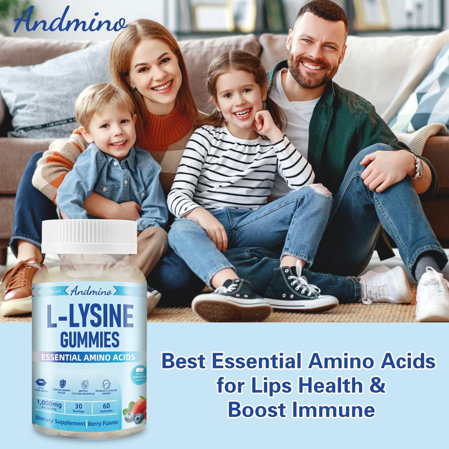 andmino L-Lysine Gummies 1000 mg, 120 Gummies