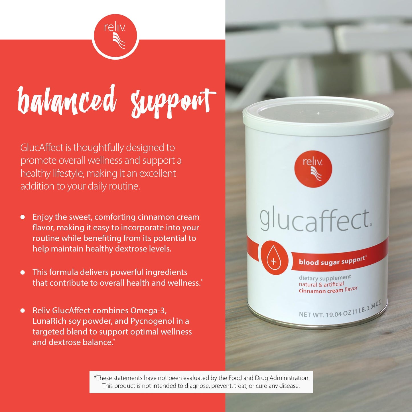RELIV GlucAffect Support Powder, 19.04 oz