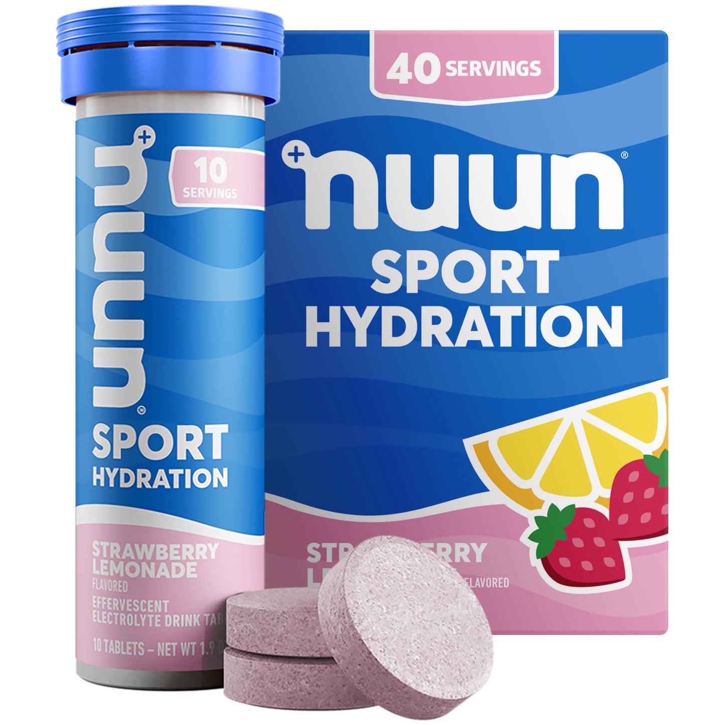 Nuun Sport Electrolyte Tablets with Magnesium, Calcium, Potassium, Chloride & Sodium, Strawberry Lemonade, 40 Tablets