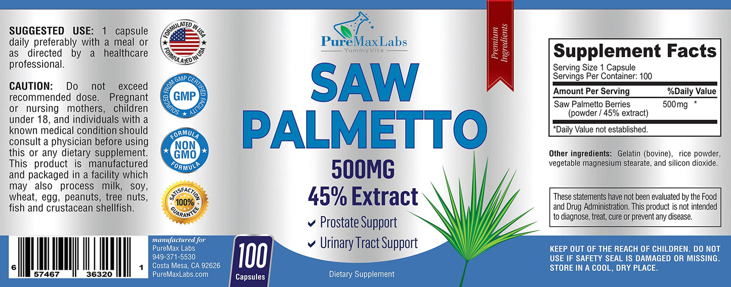 YUMMYVITE Extra Strength Saw Palmetto Capsules 100 Count