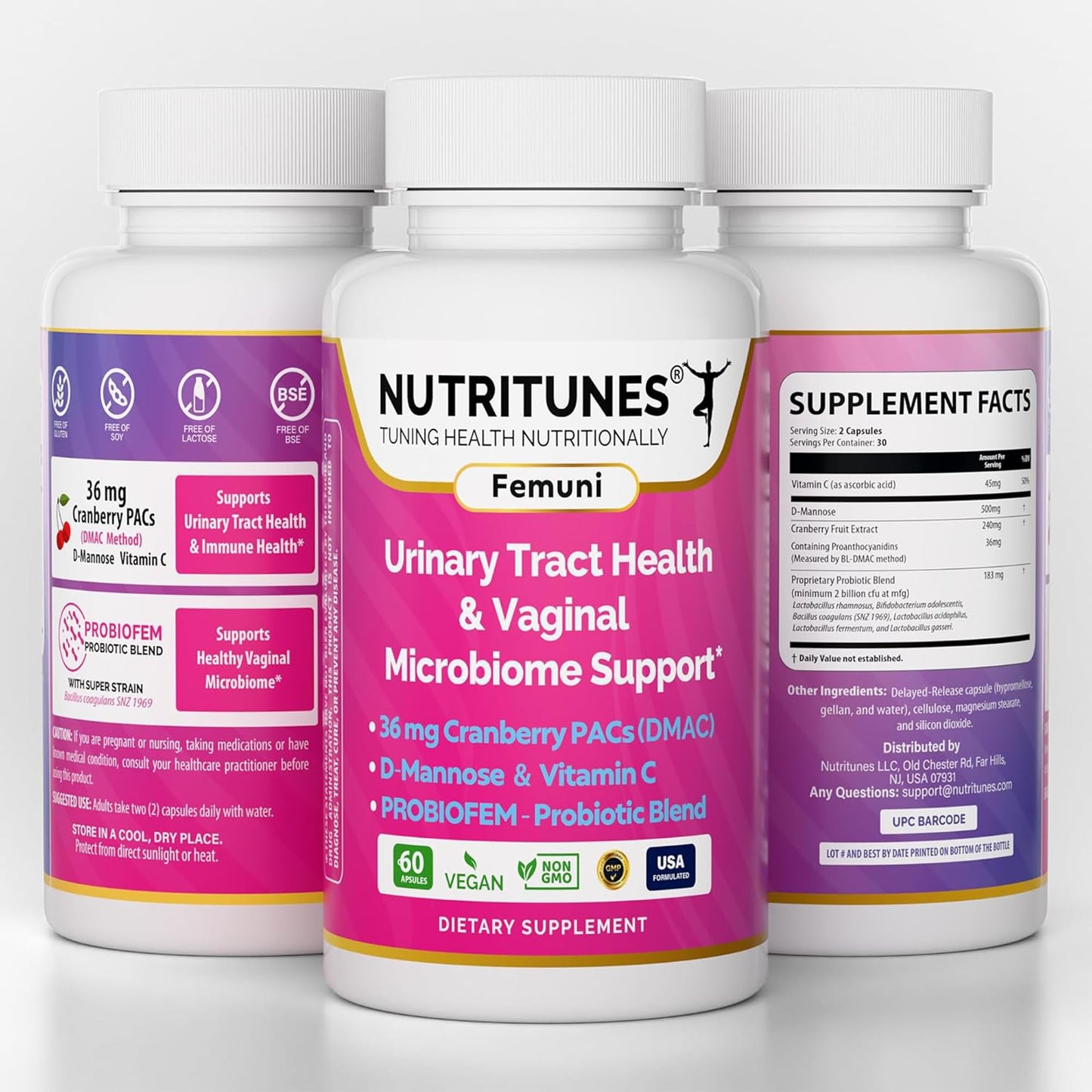 Nutritunes Femuni UTH Urinary Tract Health Supplement for Women 60 Capsules