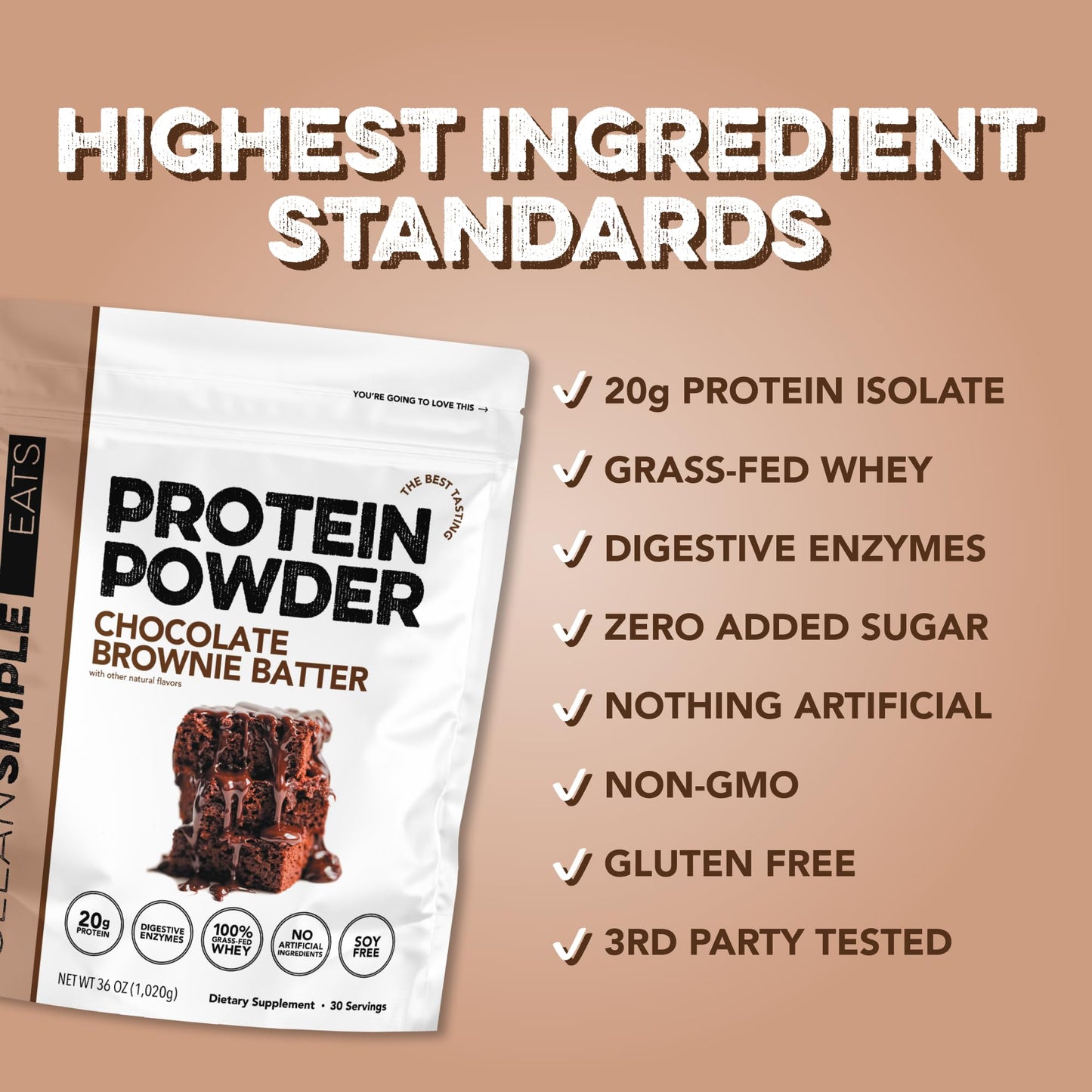 Clean Simple Eats Whey Isolate Protein Powder Brownie Batter, 30 Servings