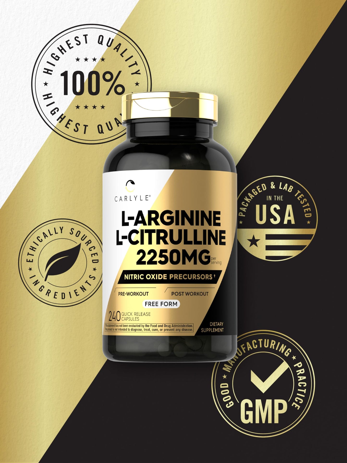 Carlyle L-Arginine L-Citrulline Supplement Capsule, 240 Capsules