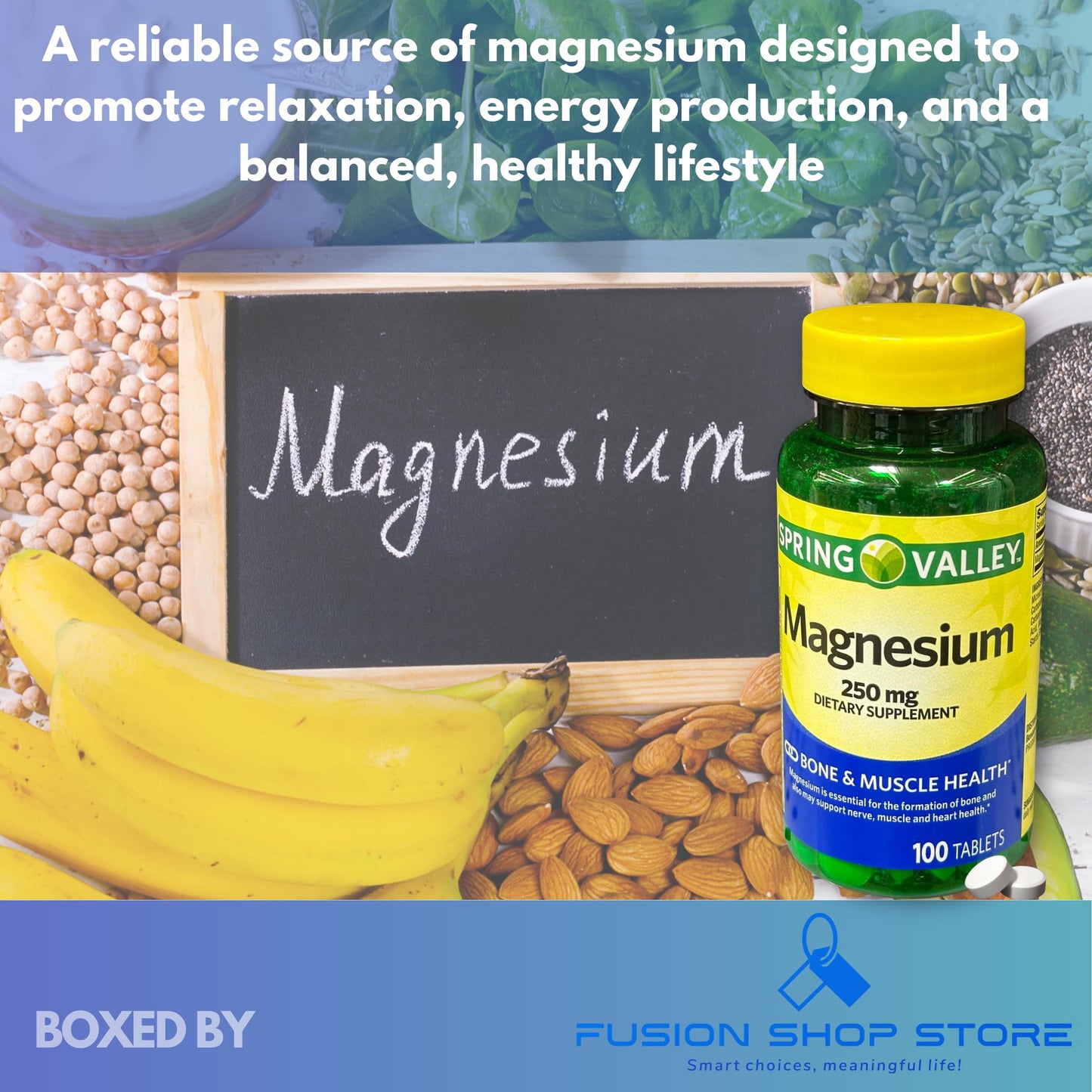 FUSION SHOP STORE Magnesium 250 mg Bone & Muscle Health Tablets, 100 Count