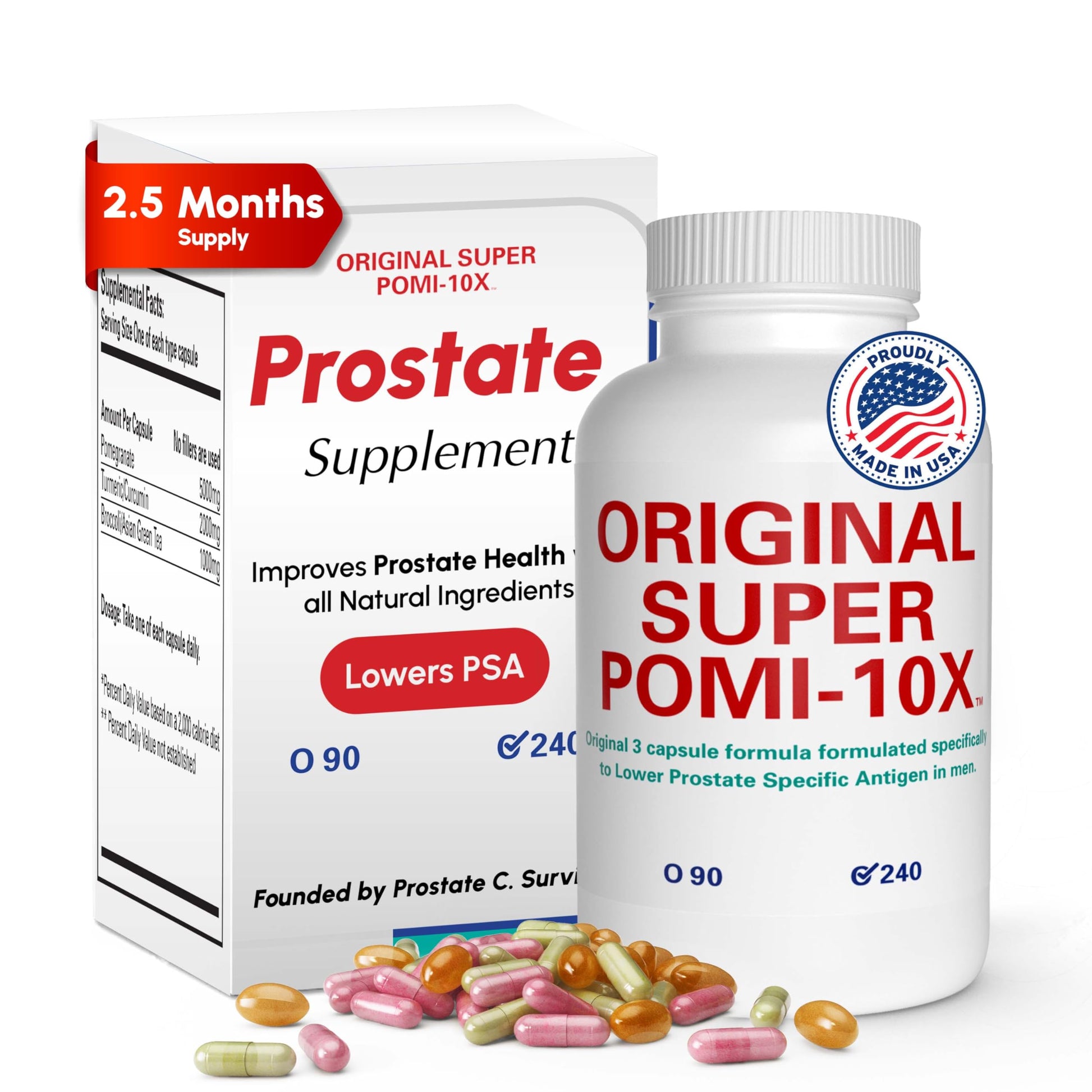 Generic Prostate Supplements for Men - Herbal Formula with Pomegranate, Turmeric, and Green Tea, 240 Capsules
