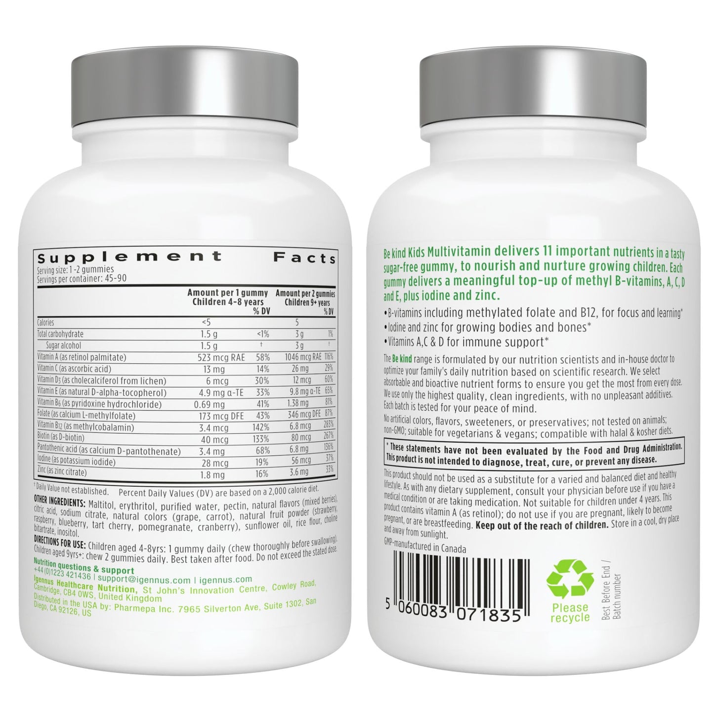 Igennus Healthcare Nutrition Methylated Kids Multivitamin Gummies 90 Count