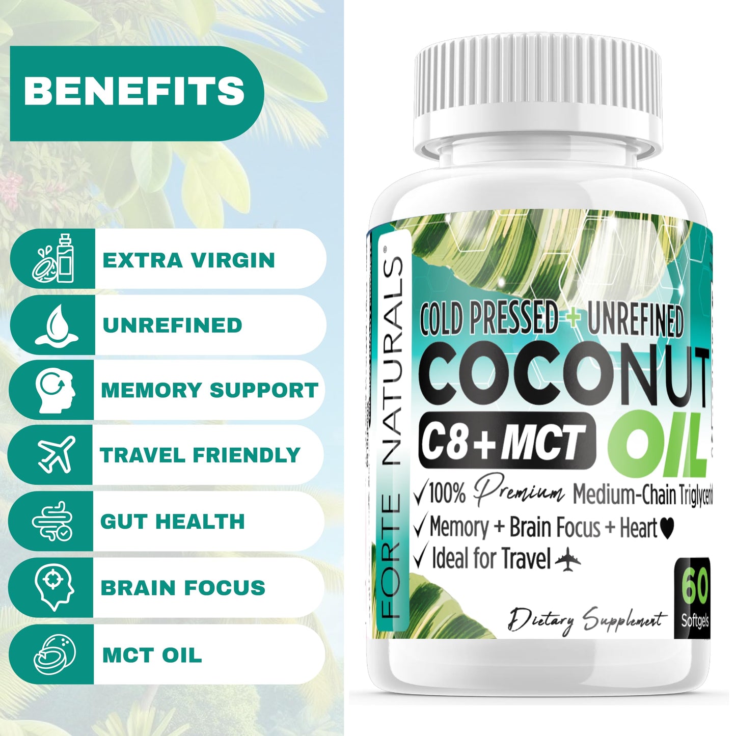 FORTE NATURALS Coconut Oil Softgels 60 Count
