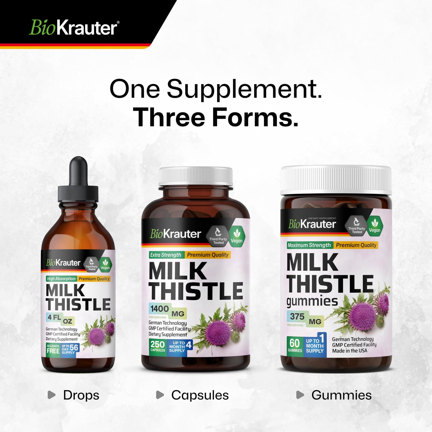 BIO KRAUTER Milk Thistle Supplement for Liver Cleanse & Detox Gummies 60 Gummies