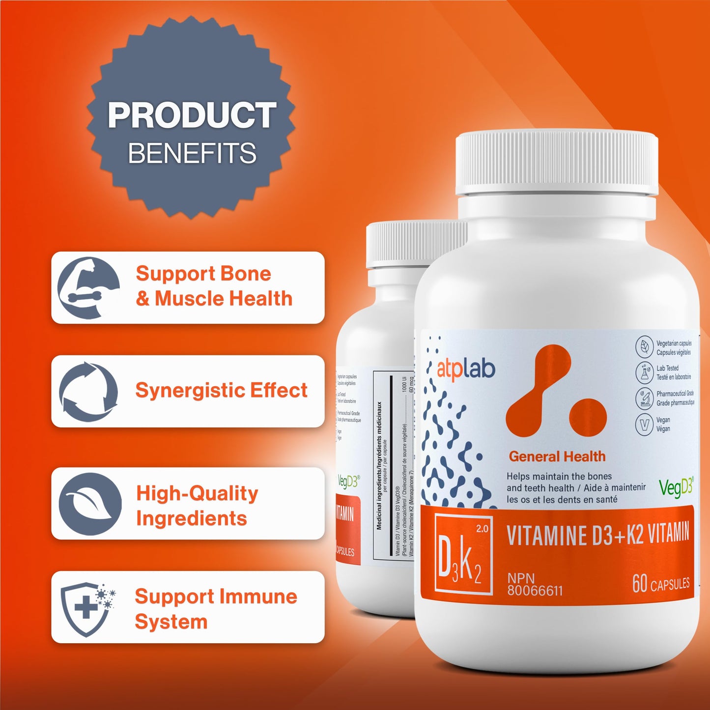 ATP LAB Vitamin D3 K2 60 Capsules