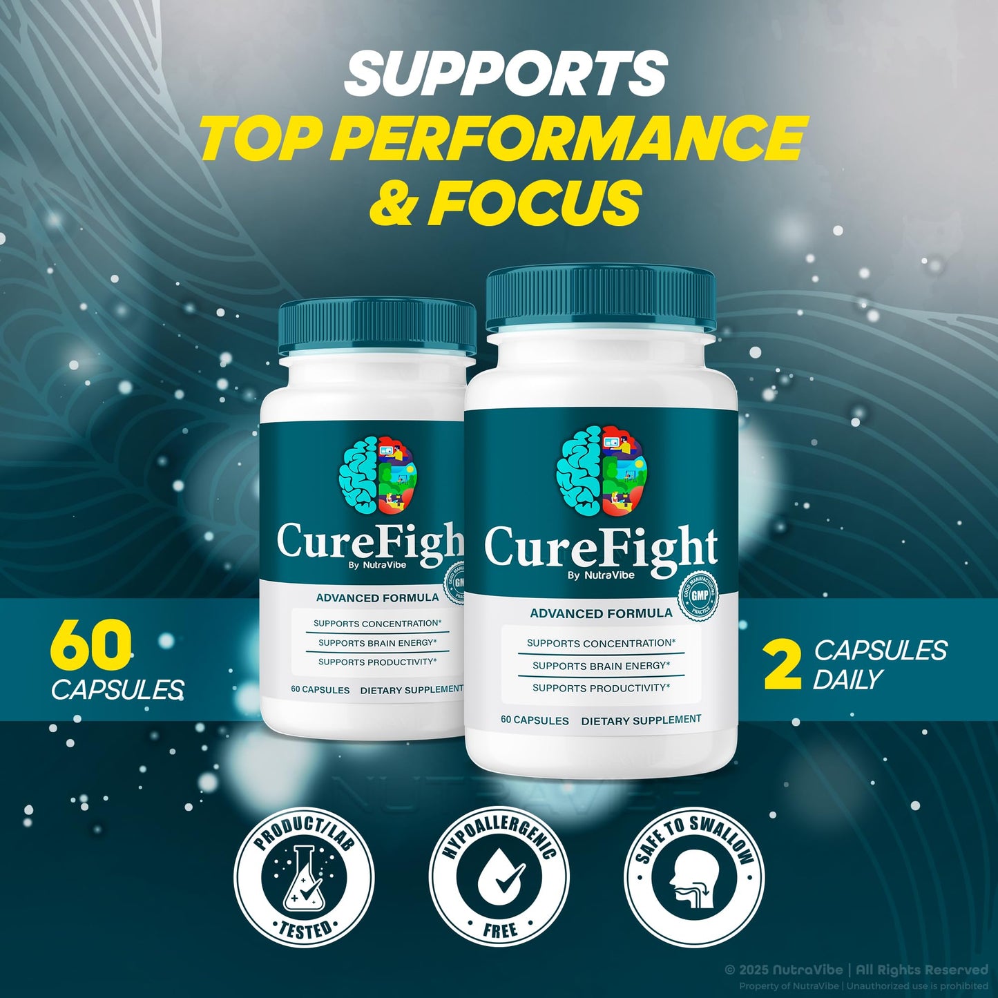 NutraVibe Cure Fight for Memory – Brain and Memory Support with Advanced 3D Formula Capsules, 60 Count