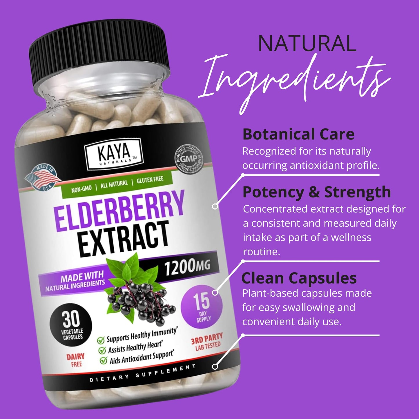 Kaya Naturals Elderberry Immune Support Capsules, Pack of 2