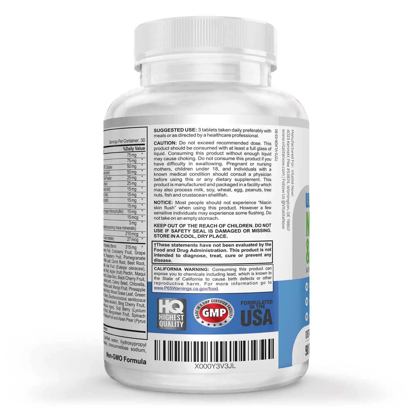 Vitalité Now! Vegan Whole Food Multivitamin & Mineral Tablet, 90 Tablets