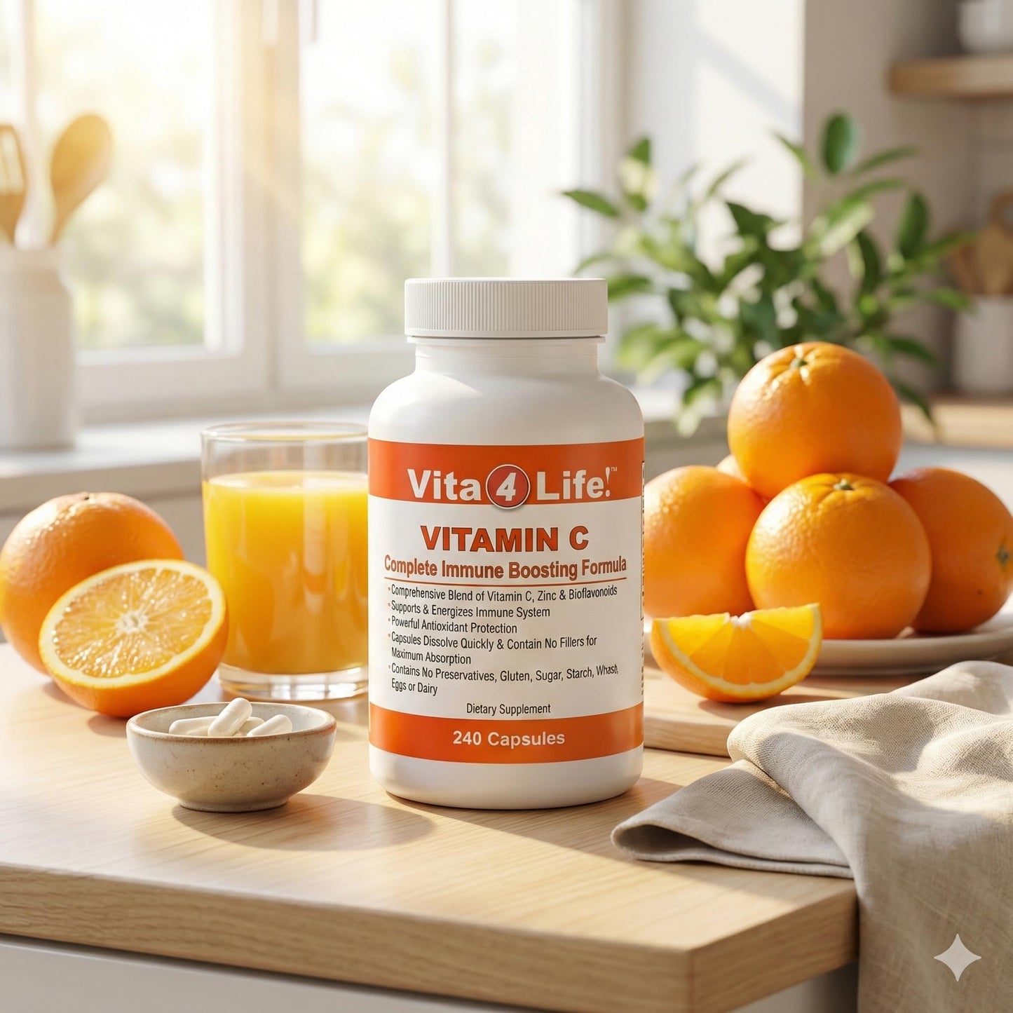 Vita4Life Vitamin C 1000mg with Zinc & Bioflavonoids, 240 Capsules