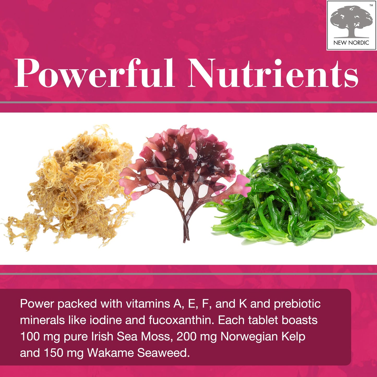 NEW NORDIC Irish Sea Moss Extract, Tri-Algae Complex with Norwegian Kelp and Wakame Seaweed, Tablet, 30 Tablets