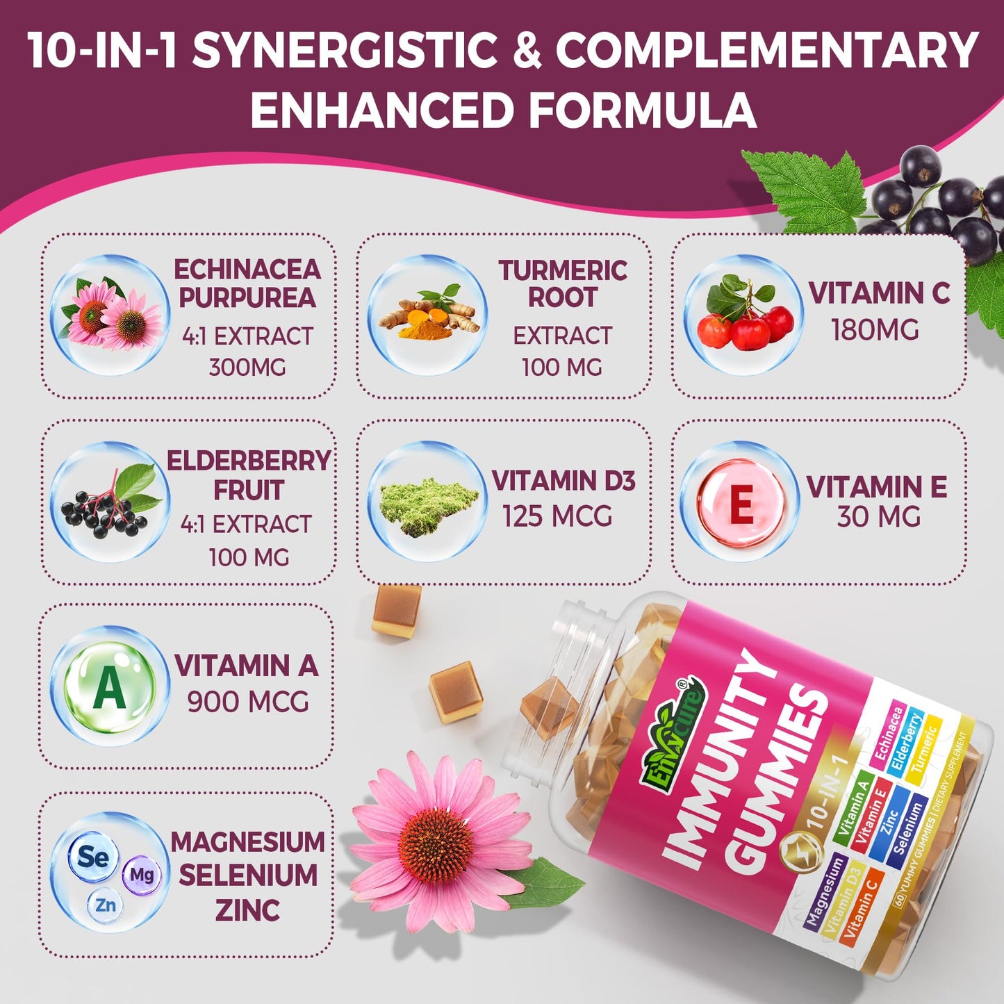 EnvyCure 10 in 1 Immune Support Gummies 60 Count