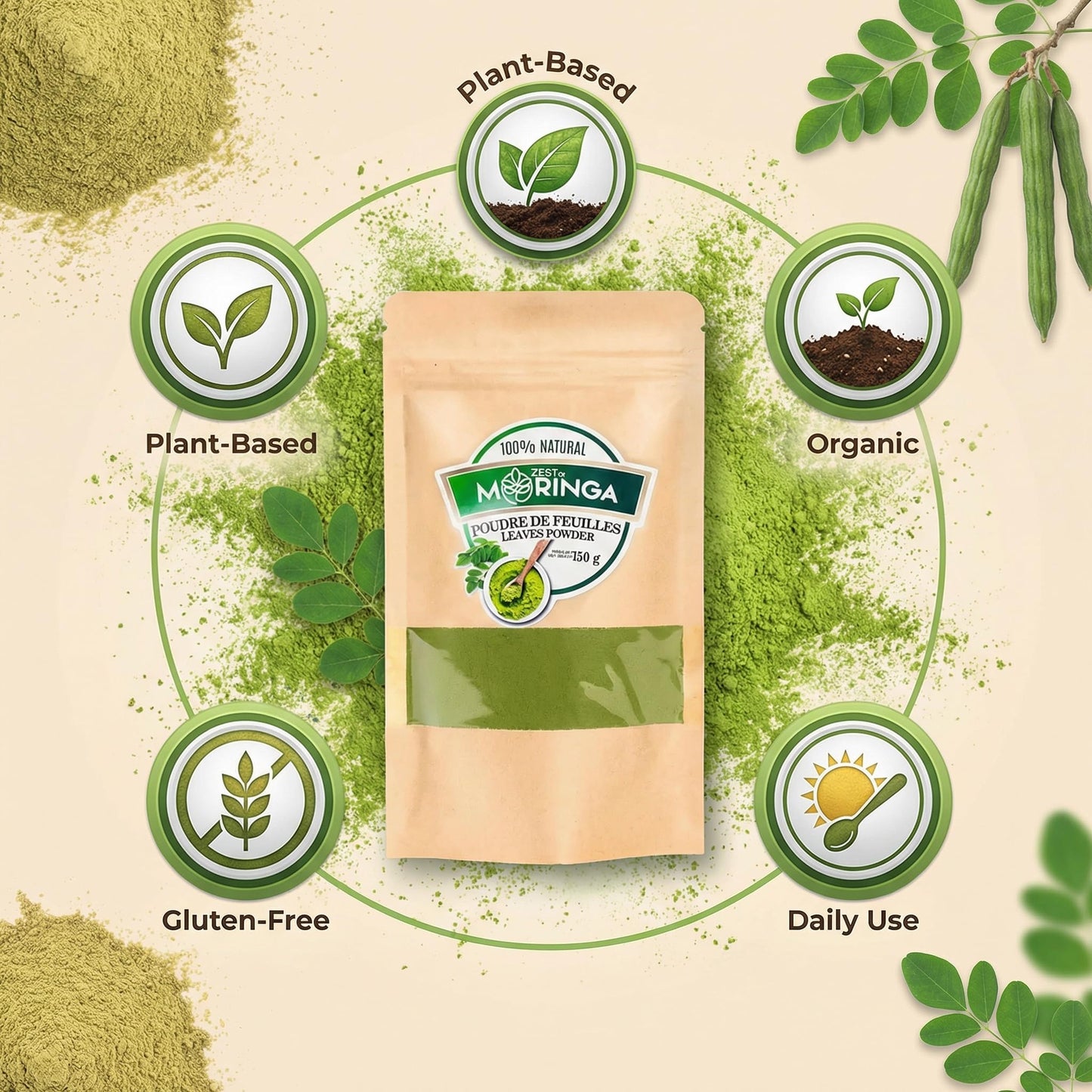 Zest Of Moringa Pure Moringa Oleifera Powder 5.29 Ounce