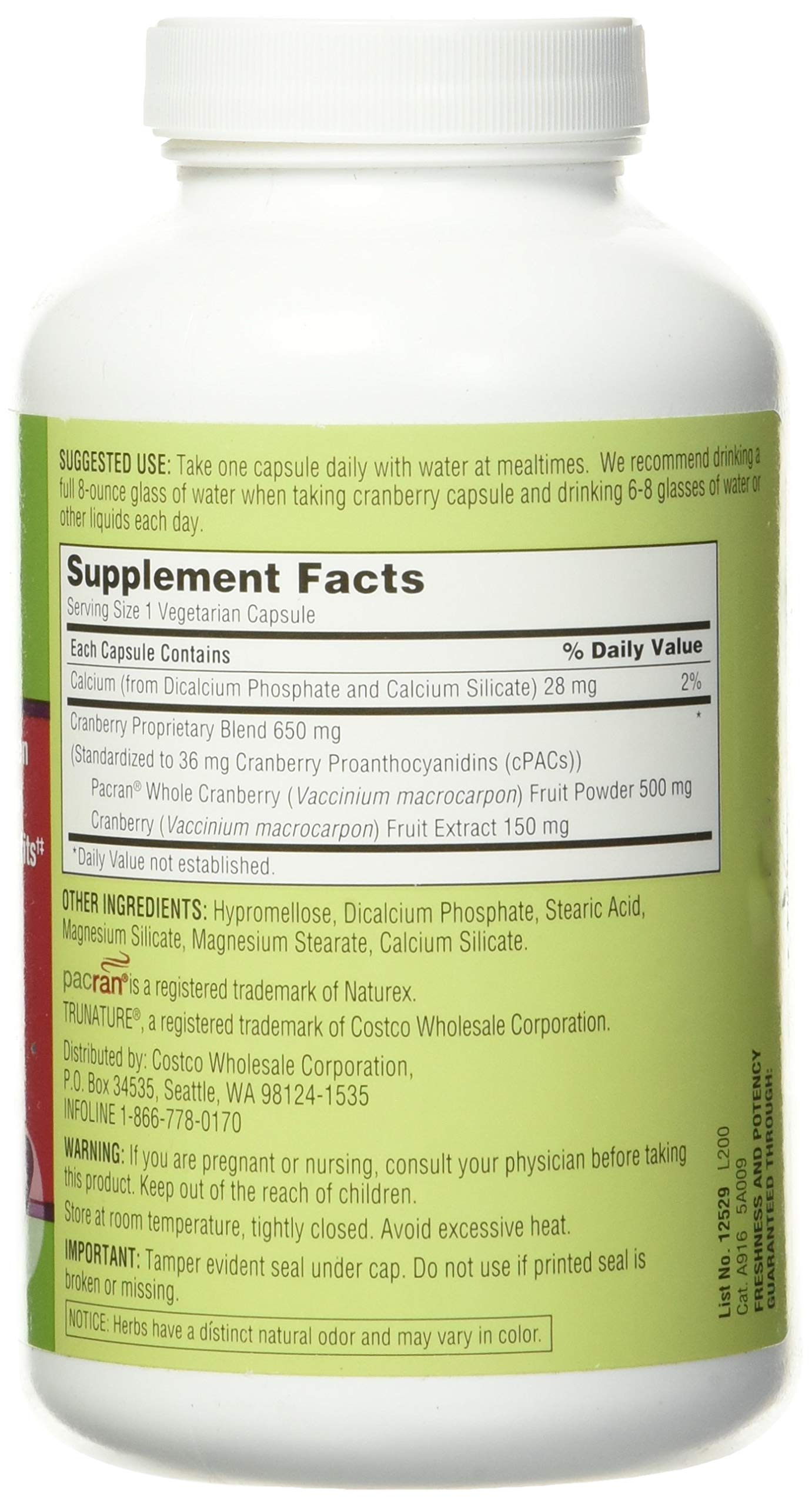 TruNature Cranberry 650 mg Capsules, 140 Count