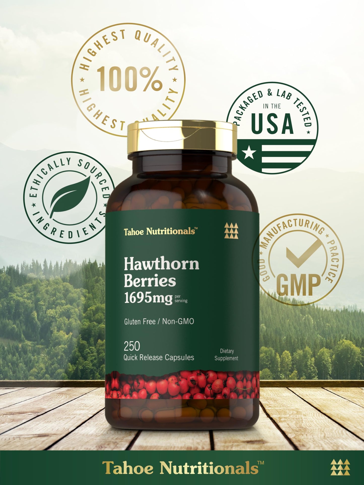 Tahoe Nutritionals Hawthorn Berry Supplement Capsules 250
