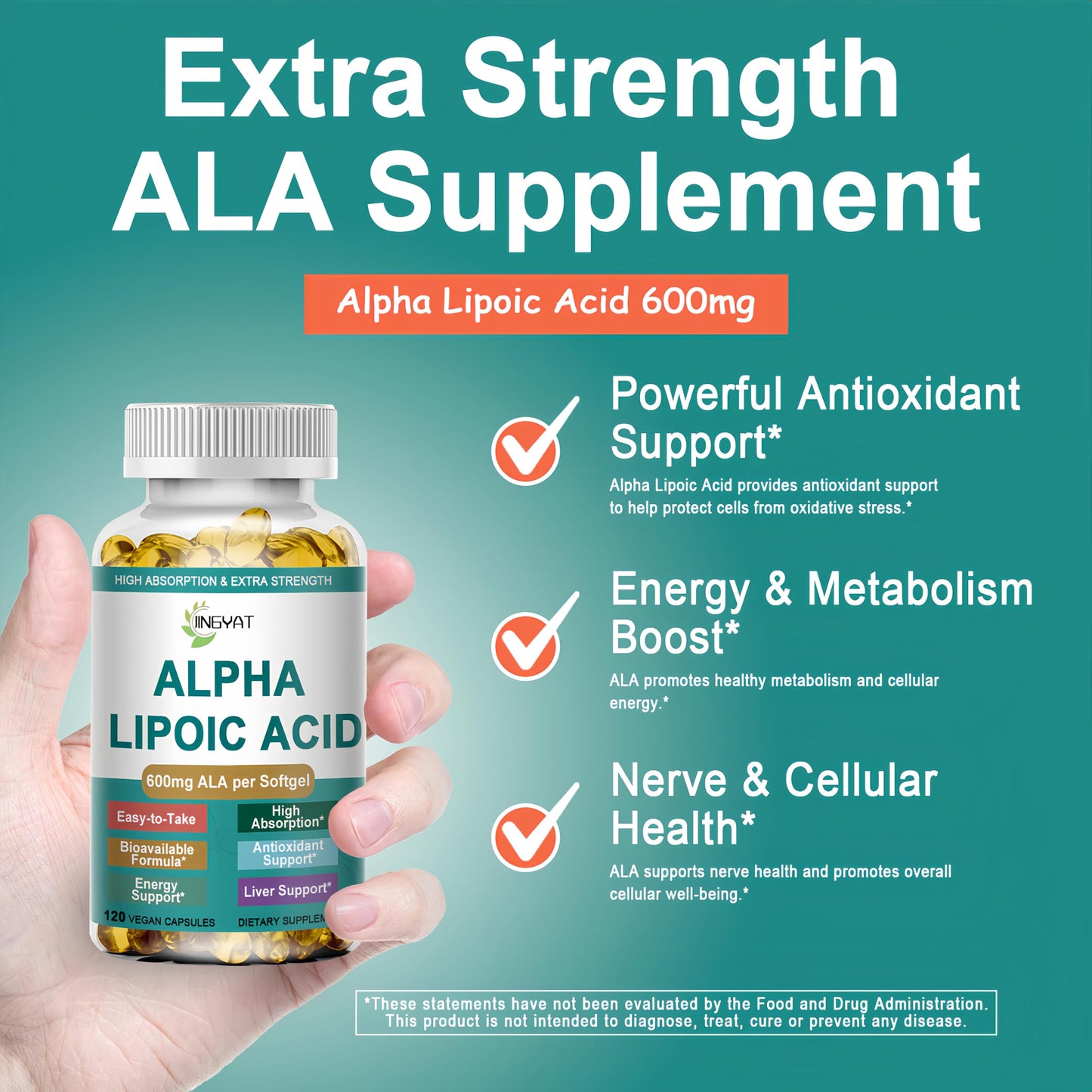 JINGYAT Alpha Lipoic Acid 600mg Softgels, 120 Count
