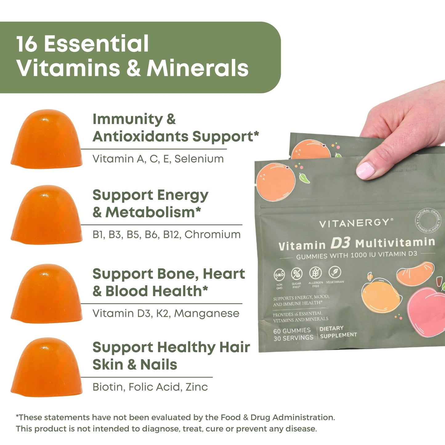 Vitanergy Multivitamin Women Gummies with Vitamin D3 K2, 60 Gummies