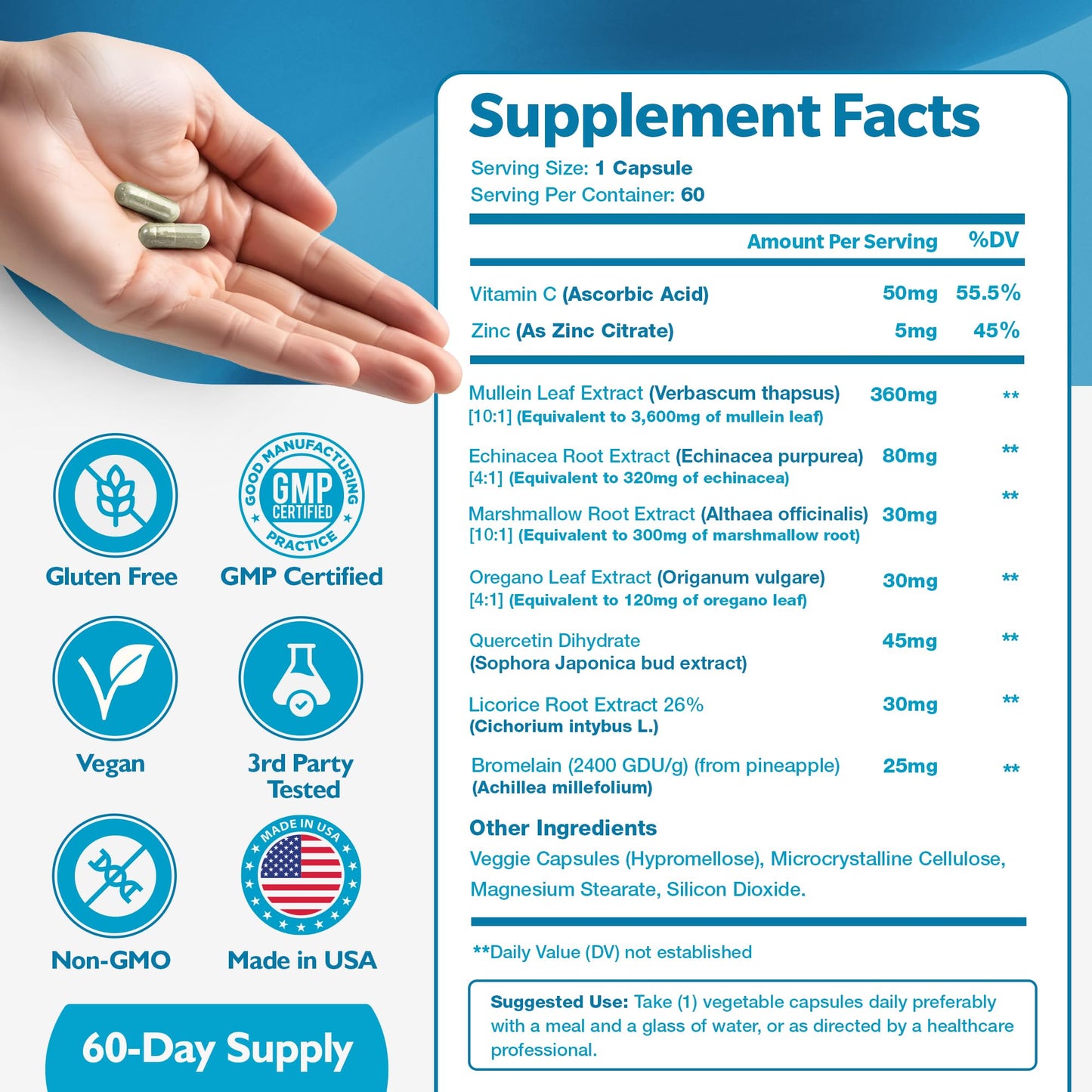 Happee Mullein Lung Detox & Cleanse Supplement for Smokers, 9-in-1 Complex Capsule, 60 Count