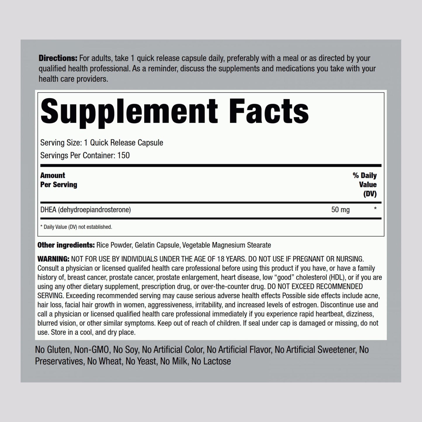 Piping Rock DHEA 50 mg Capsule 150 Count