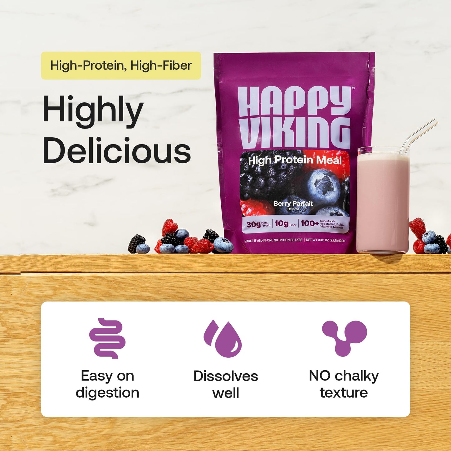 Happy Viking Plant-Based Vegan Protein Powder Berry Parfait 33.6