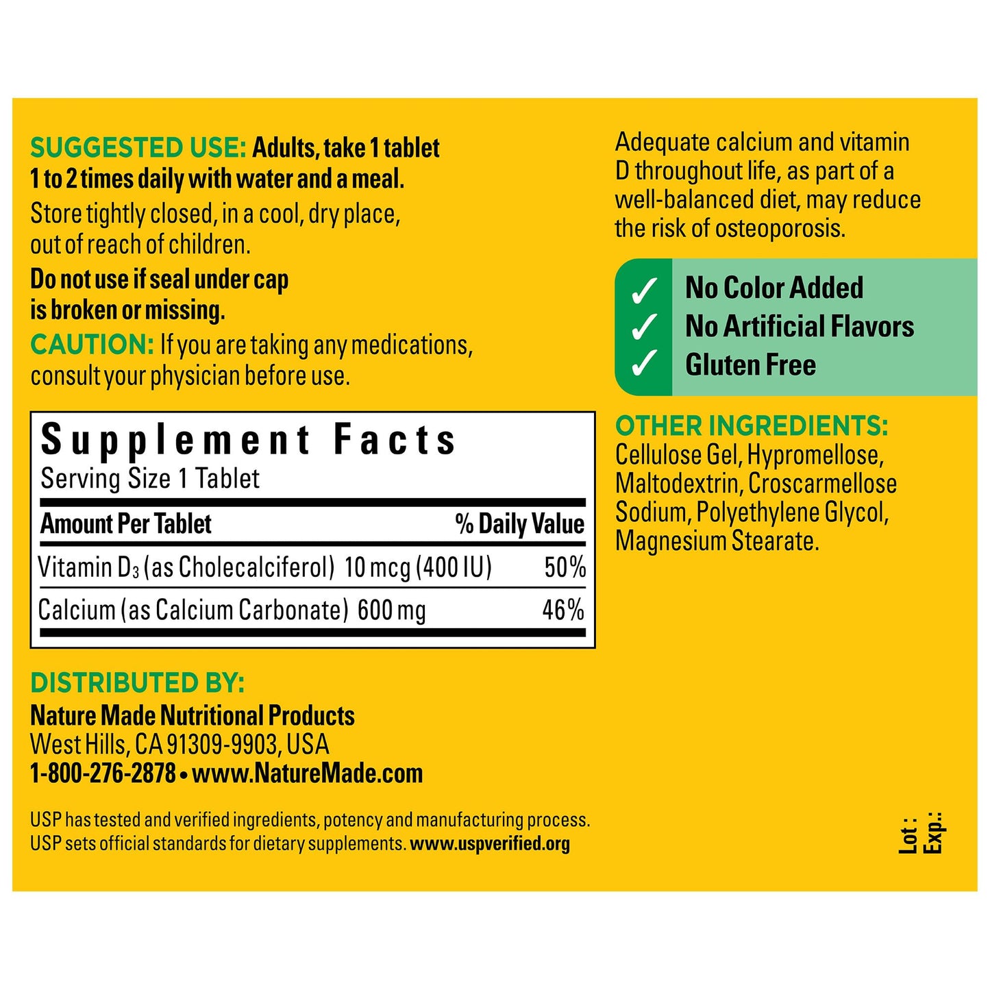 Nature Made Calcium 600 mg with Vitamin D3, 360 Tablets