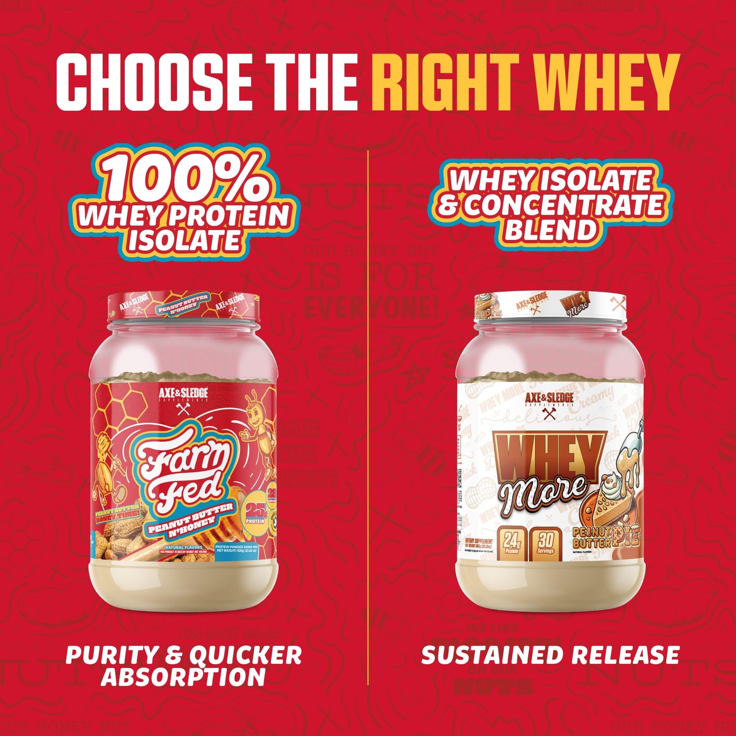 Axe & Sledge Farm Fed 100% Whey Protein Isolate Protein Powder Peanut Butter N' Honey 32.4 oz