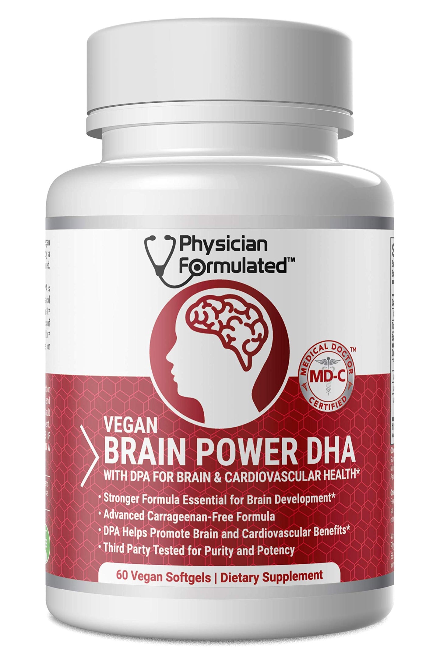 Physician Formulated Vegan DHA for Brain and Prenatal 100% Algae Based Omega 3 Essential Fatty Acids Softgel 60 Softgels