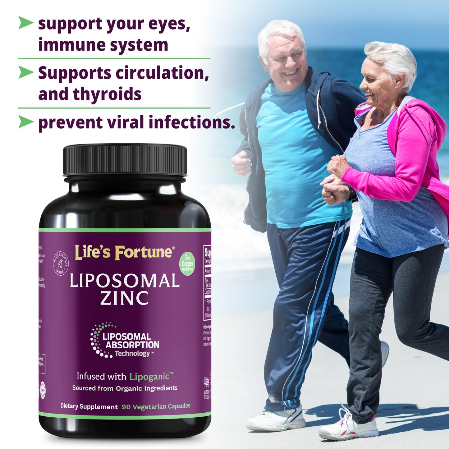 Life's Fortune Liposomal Pure Zinc Picolinate Supplement with Copper 90 Capsules