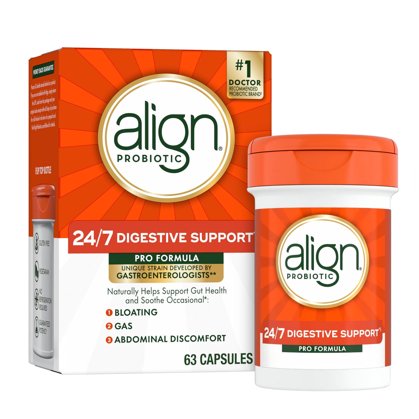 Align Probiotic, Pro Formula, Probiotics for Women and Men, Probiotics for Digestive Health, Men and Womens Probiotic Capsules Help Relieve Occasional Bloating & Gas*, 63 Capsules