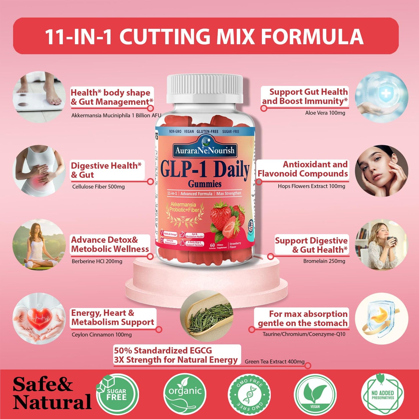 AuraraNeNourish Cutting Mix Drink Gummy 60 Count