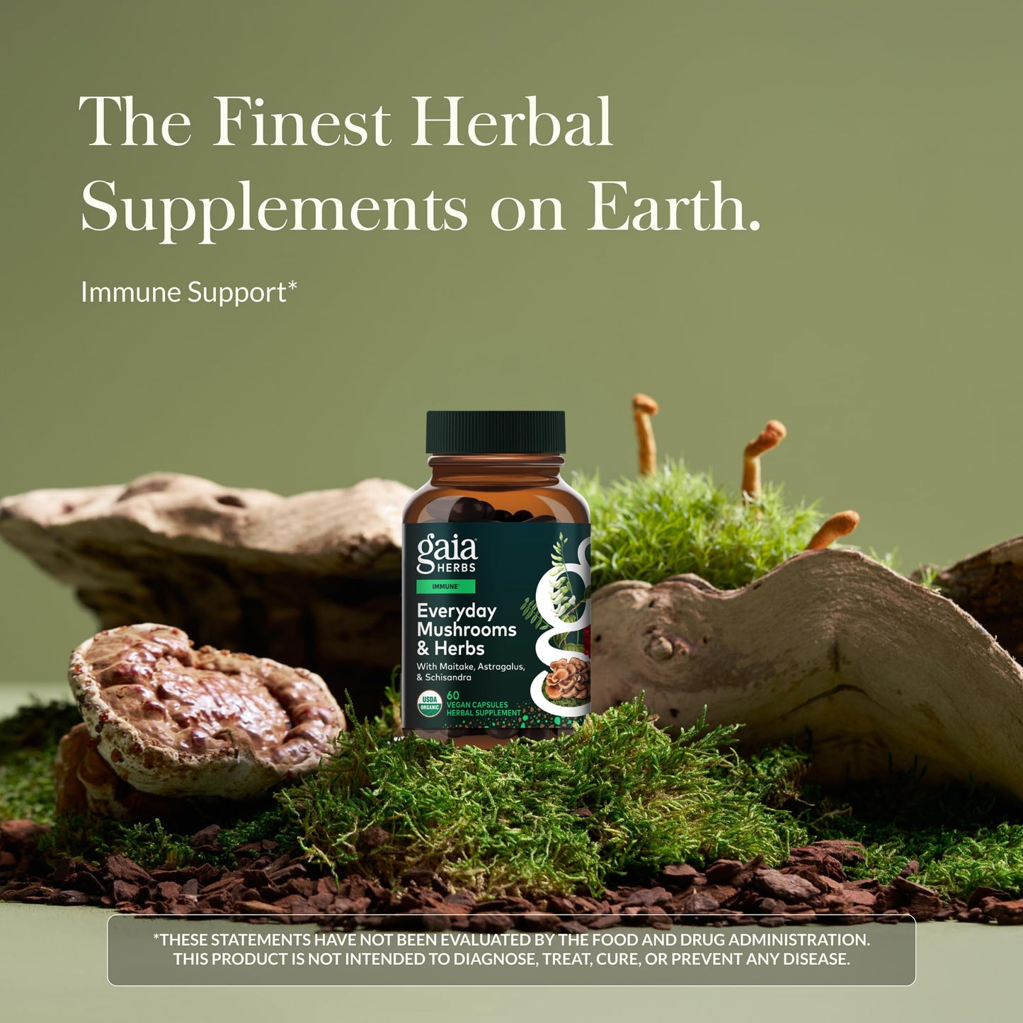 Gaia Herbs Everyday Immune Mushroom & Herbal Support Supplement, 60 Vegan Capsules