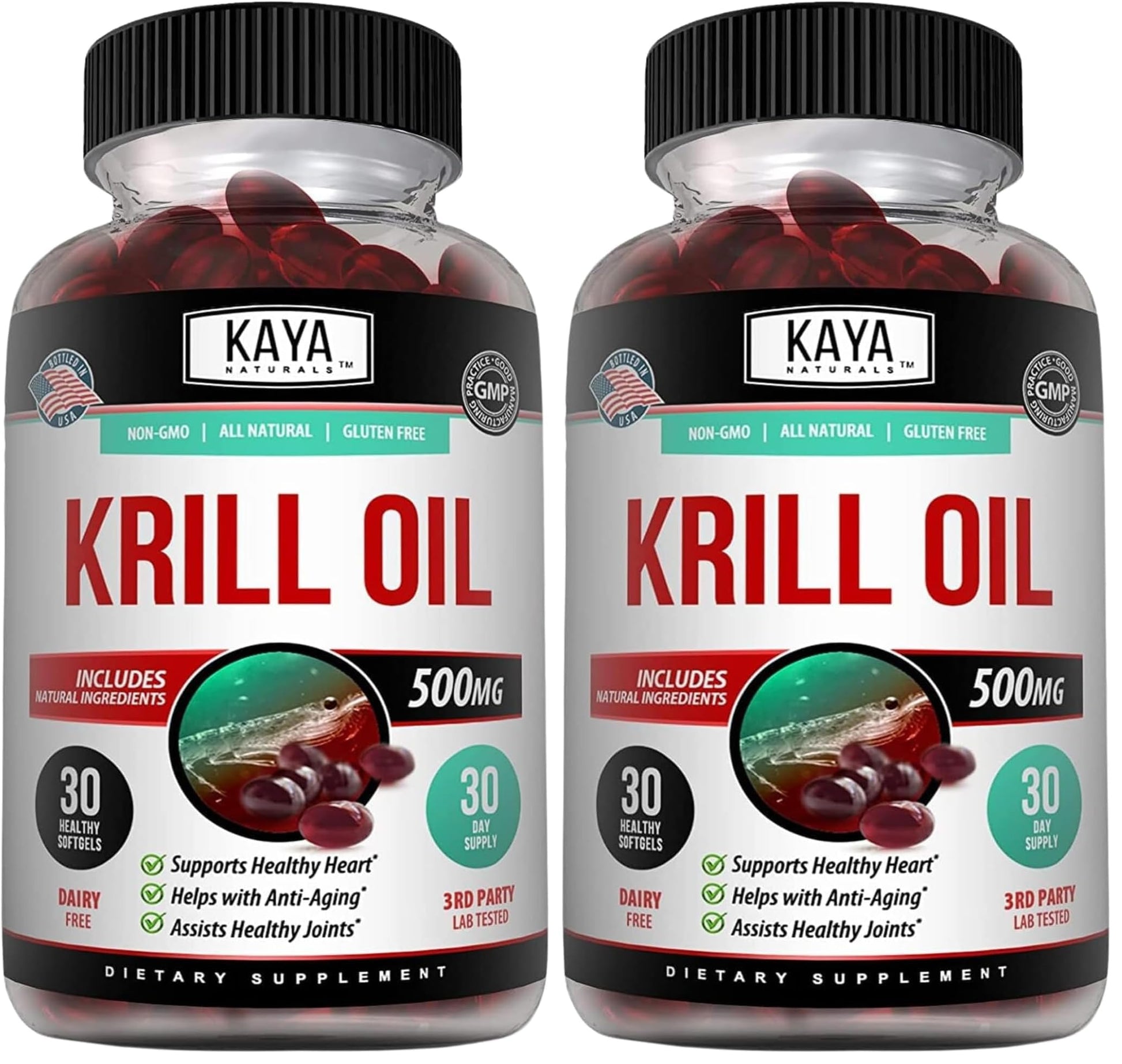 Kaya Naturals Antarctic Krill Oil 500mg with Omega-3, EPA, DHA, Phospholipids & Astaxanthin Softgels, 60 Count
