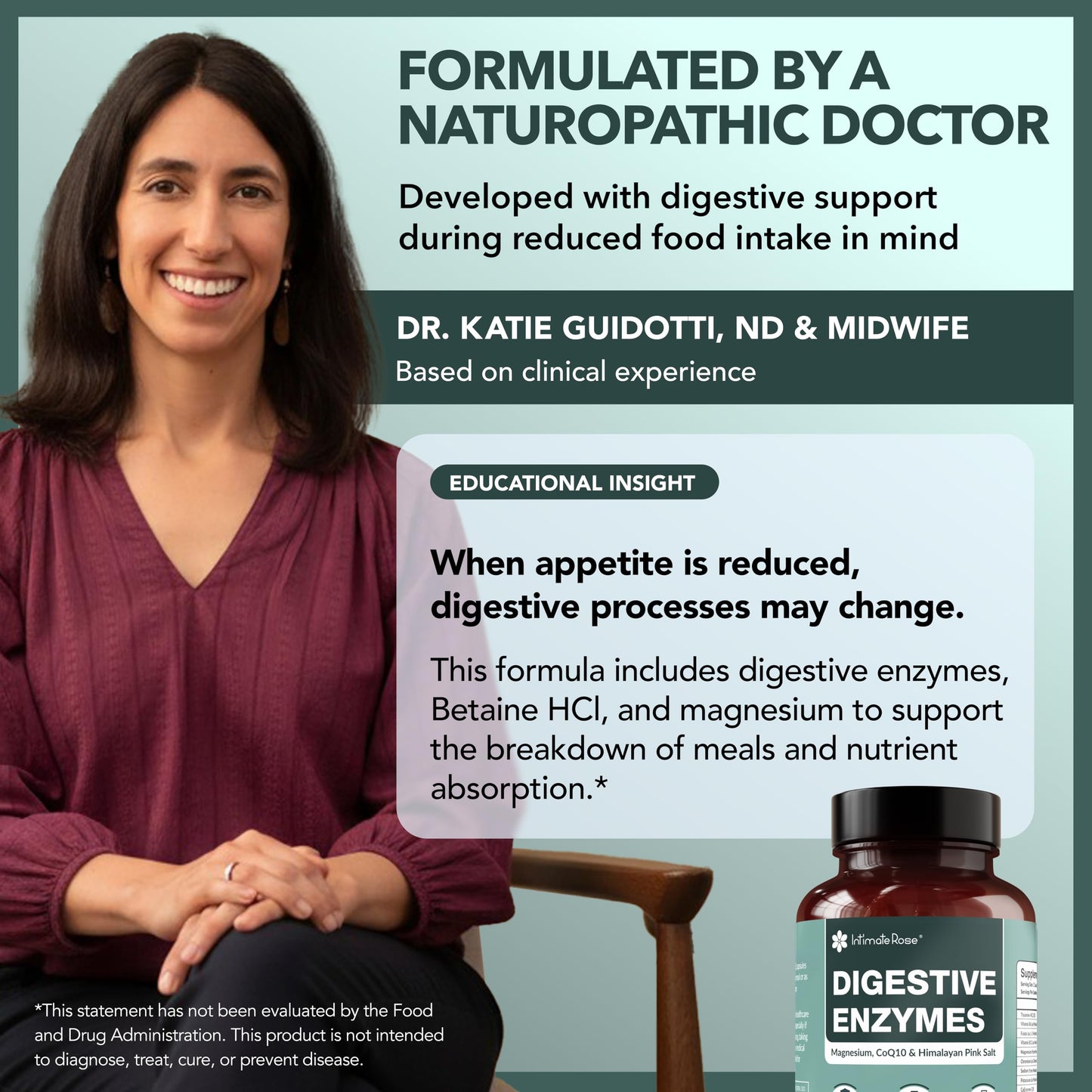 Intimate Rose GLP-1 Journey Support Digestive Enzymes for Women – Bloating Relief, Energy & Appetite Control, Gut Health & Metabolism Support, 60 Capsules