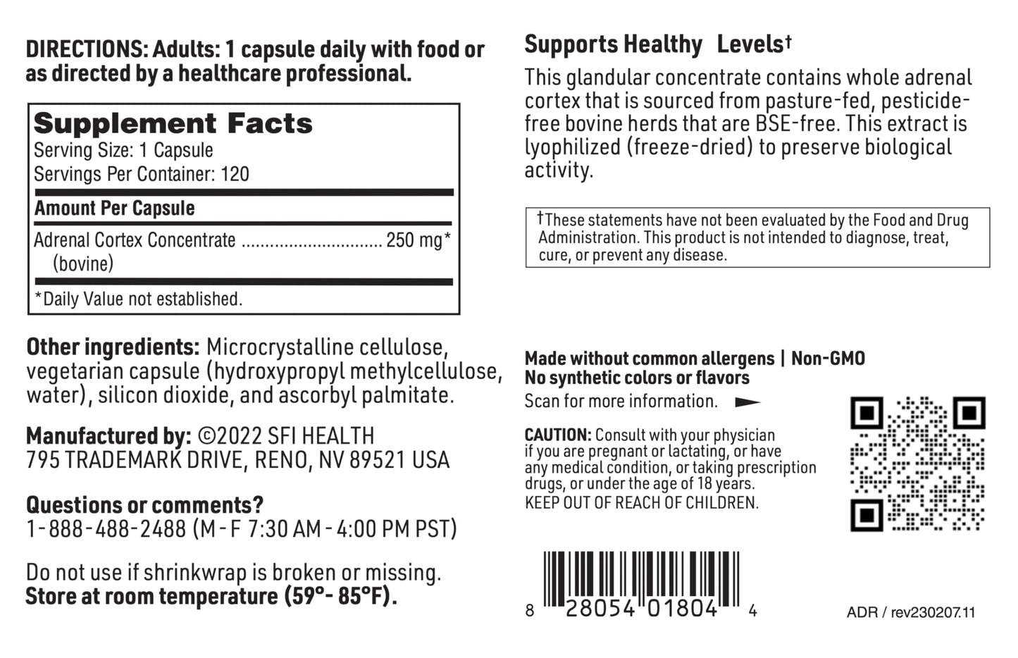 SFI Health Adrenal Cortex Capsules 120 Count