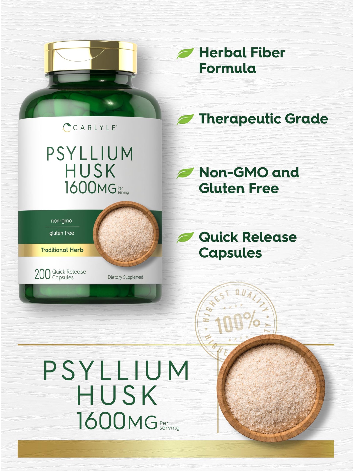 Carlyle Psyllium Husk Capsules 200 Count
