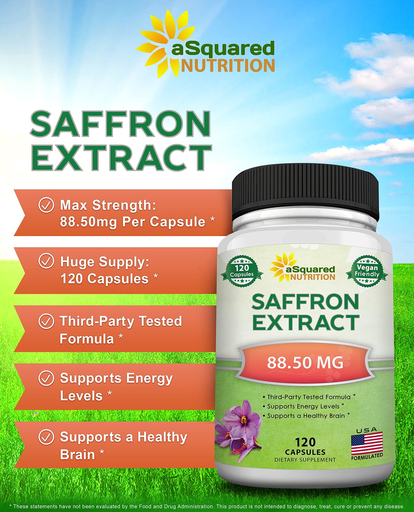 aSquared Nutrition Saffron Supplements Capsules, 120-count
