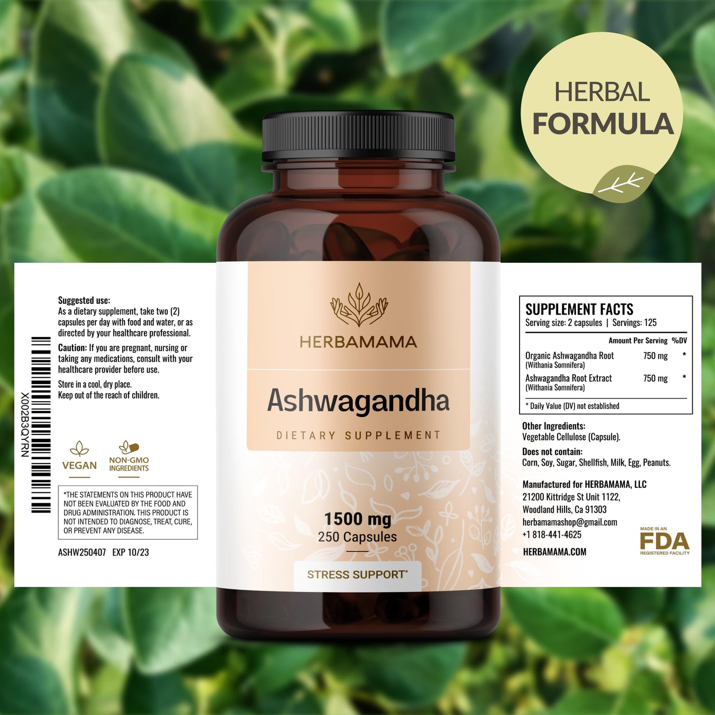 HERBAMAMA Ashwagandha Supplements 1500 mg Capsules, 500 Count