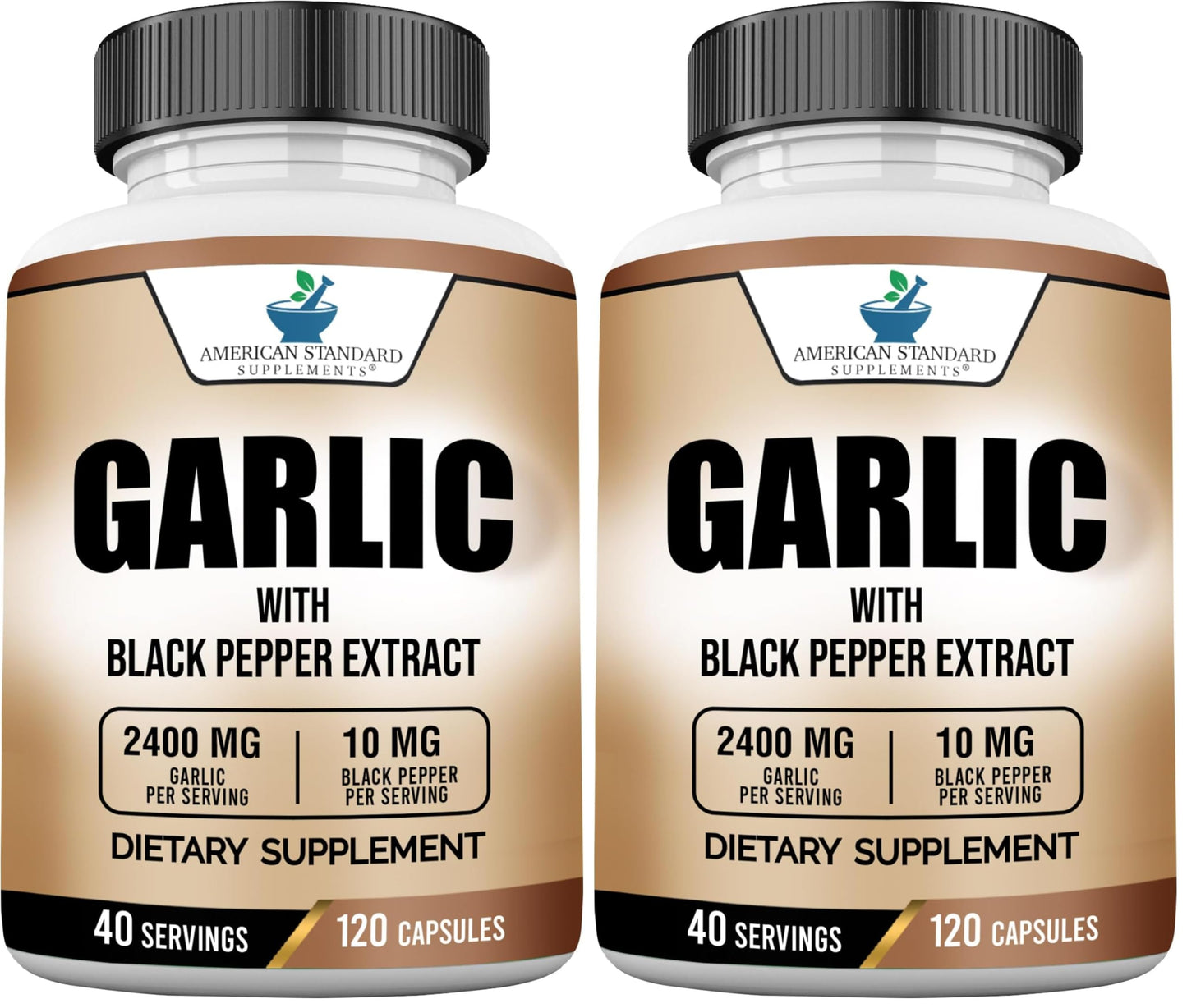 American Standard Supplements Garlic 2400mg Per Serving with Black Pepper Fruit Extract, 240 Capsules