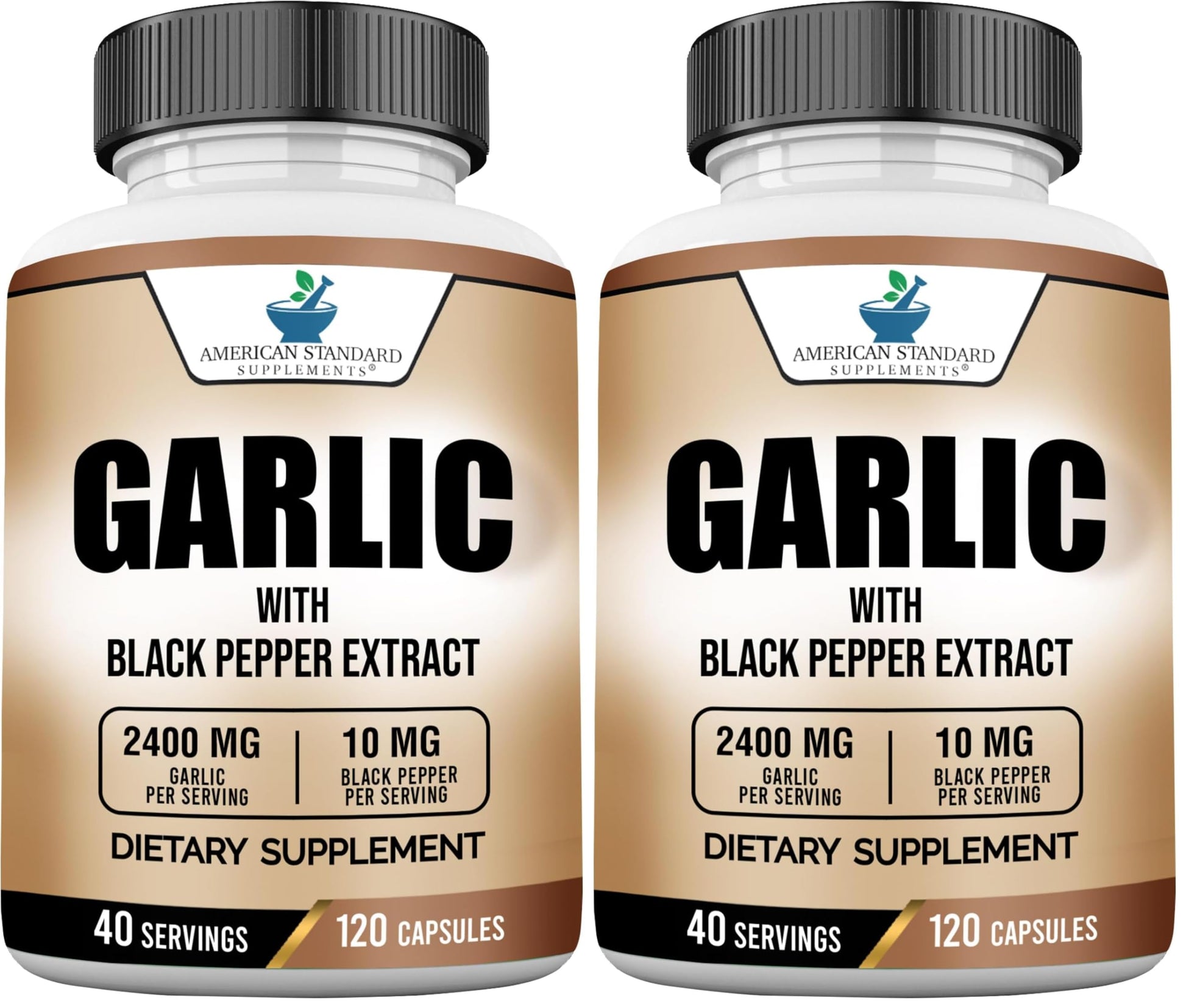 American Standard Supplements Garlic 2400mg Per Serving with Black Pepper Fruit Extract, 240 Capsules