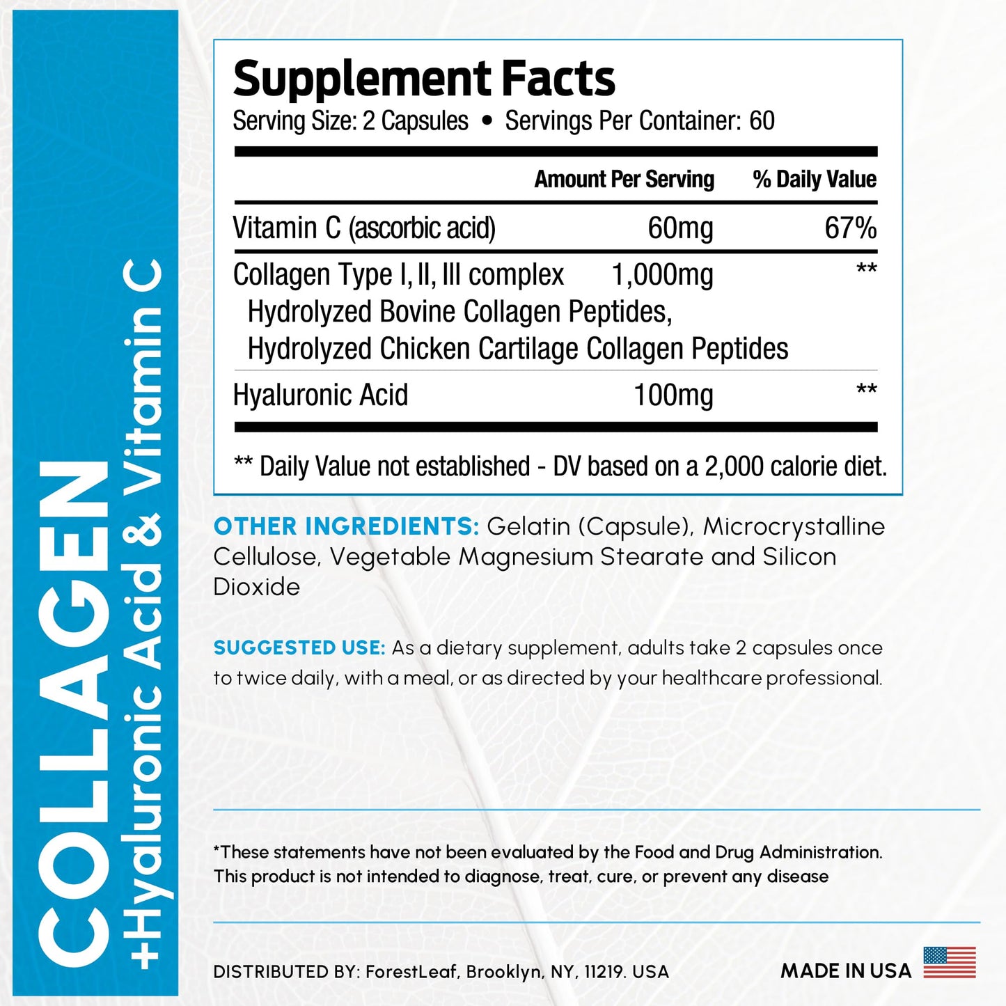 ForestLeaf Multi Collagen Capsules with Hyaluronic Acid + Vitamin C, 240 Capsules