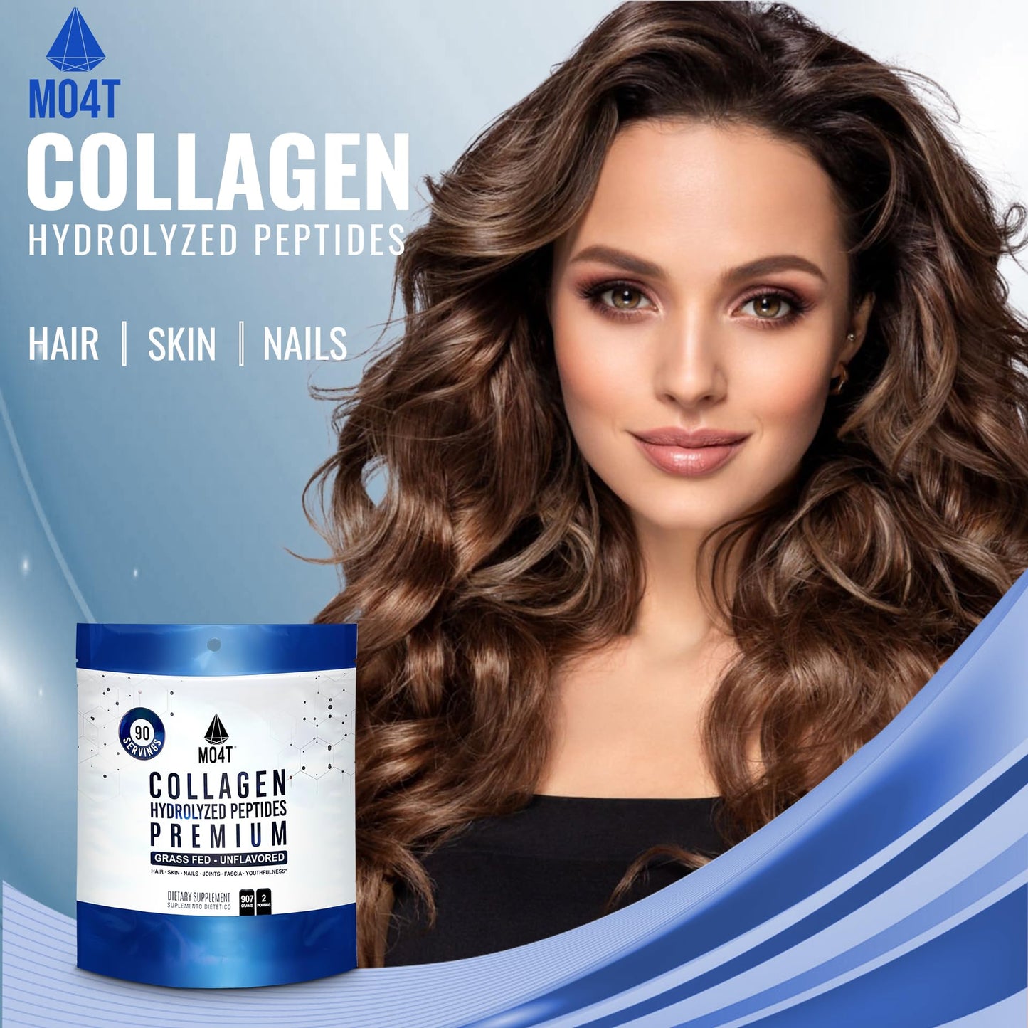 MOMOF4TRANSFORM MO4T Collagen Peptides Collagen Powder - Hydrolyzed Collagen - Grass-Fed - Unflavored, 1 Pound, 16