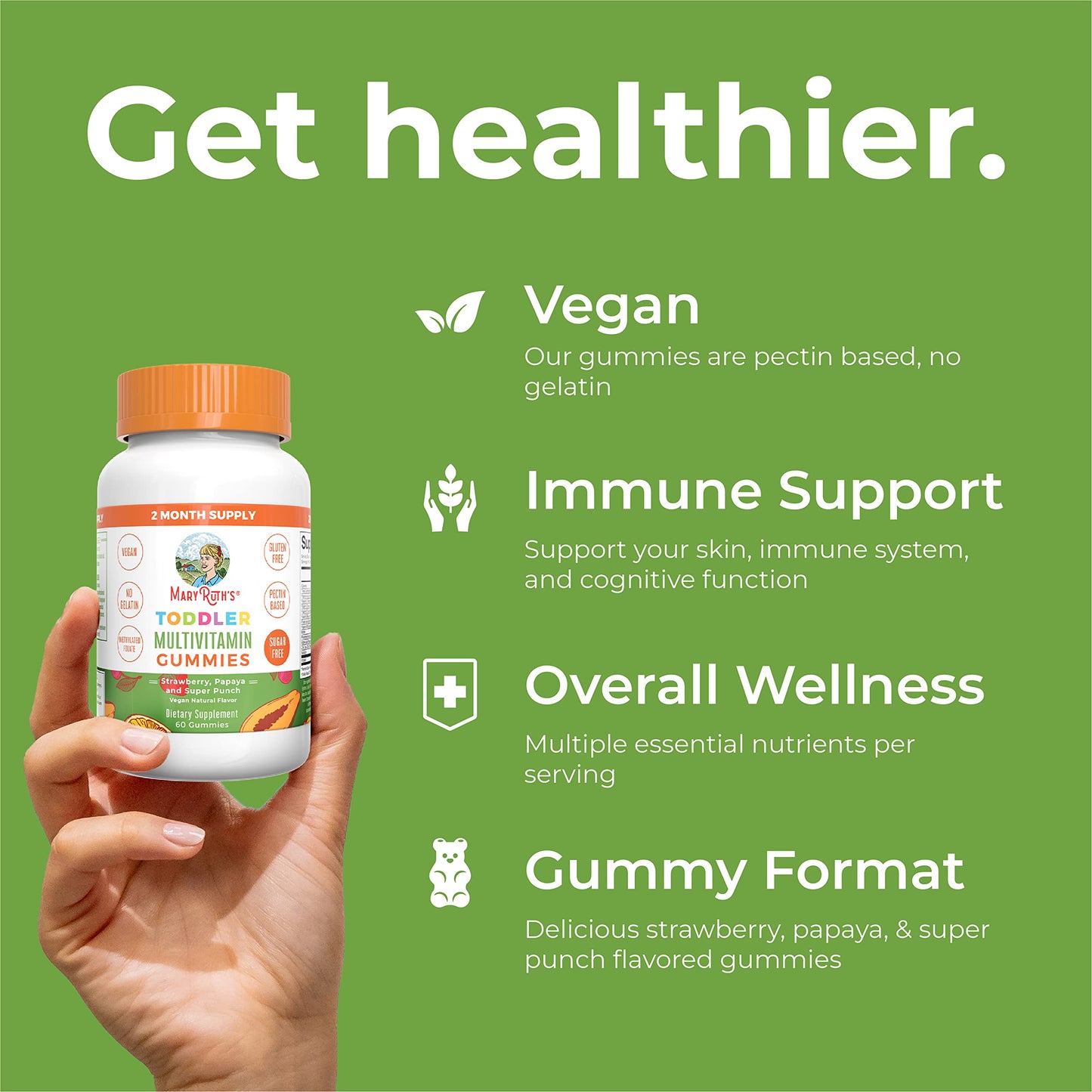 MARYRUTH'S Sugar Free Vitamin Gummies for Kids Age 2 Gummy 60 Count