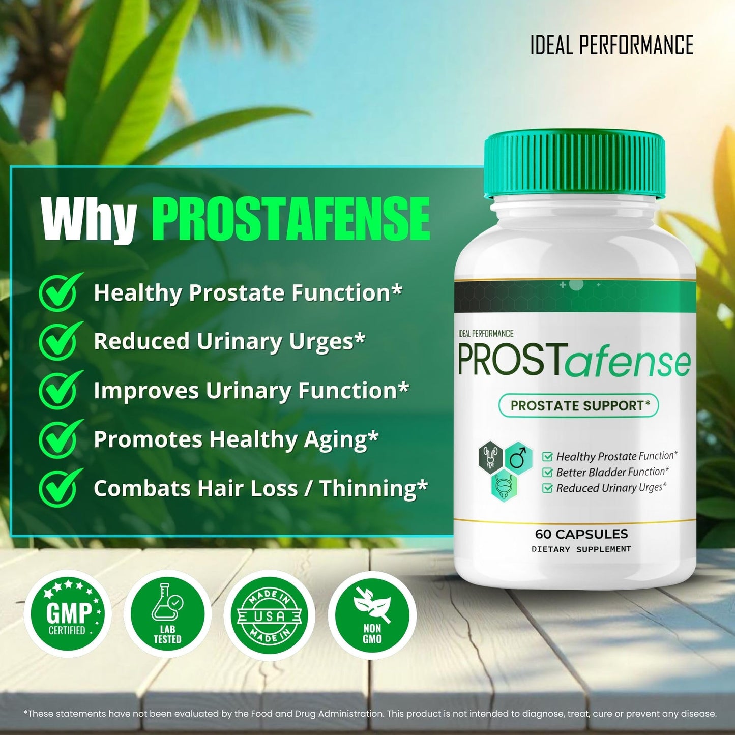 IDEAL PERFORMANCE Prostafense Prostate Health Supplements for Men Capsules, 120 Count