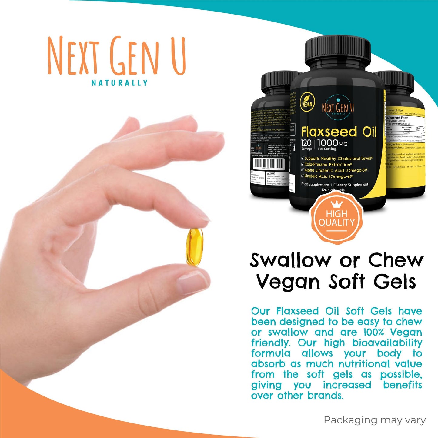 NGU Next Gen U Flaxseed Oil Capsules Softgel 120 Count