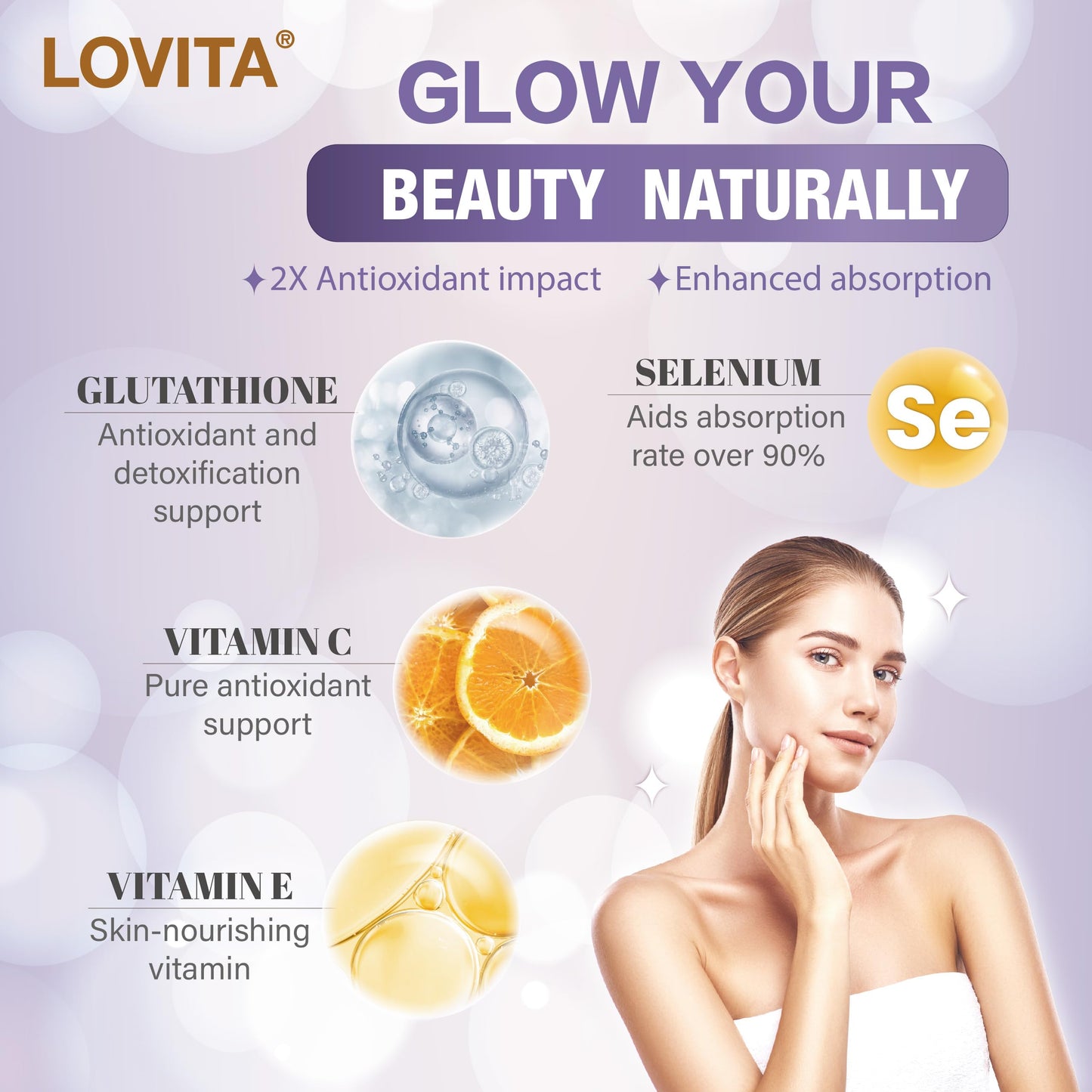 LOVITA Glutathione Complex 500mg for Radiant Skin & Immunity Support, 180 Tablets