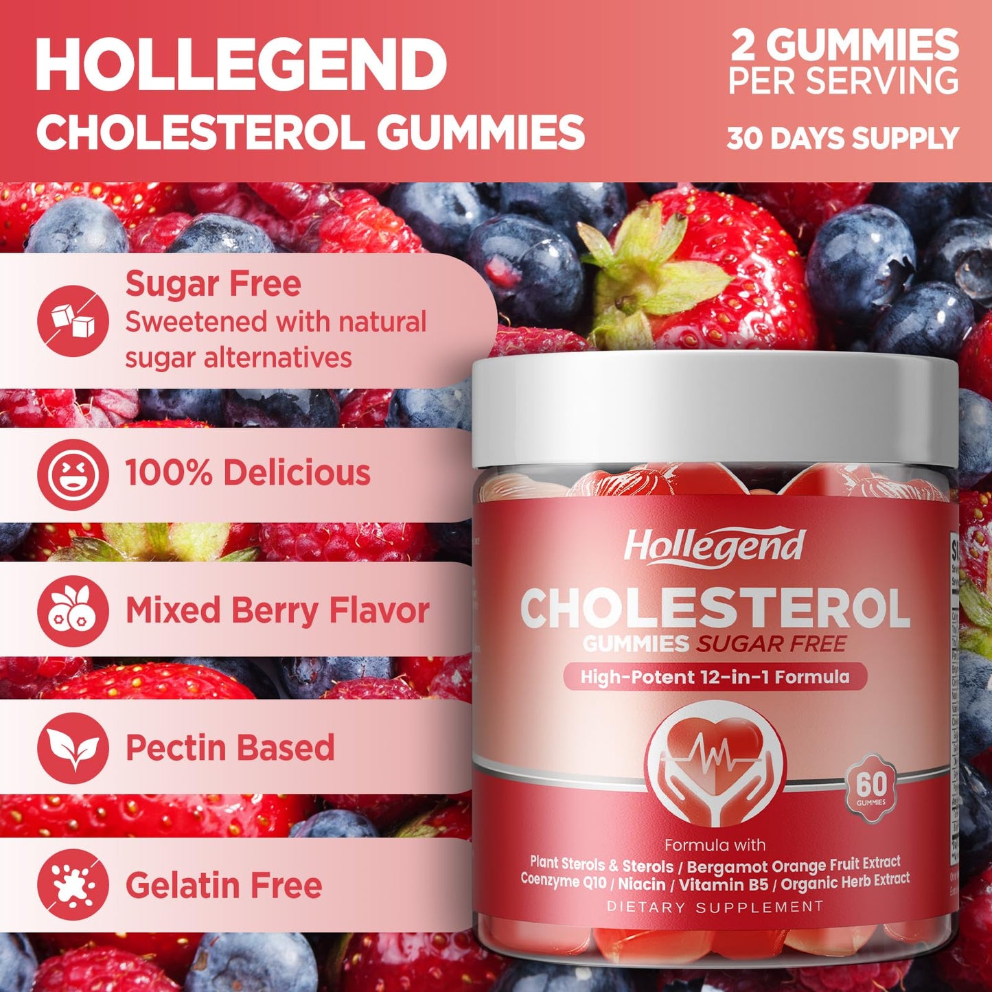 HOLLEGEND Cholesterol Gummies Gummy, 60 Count
