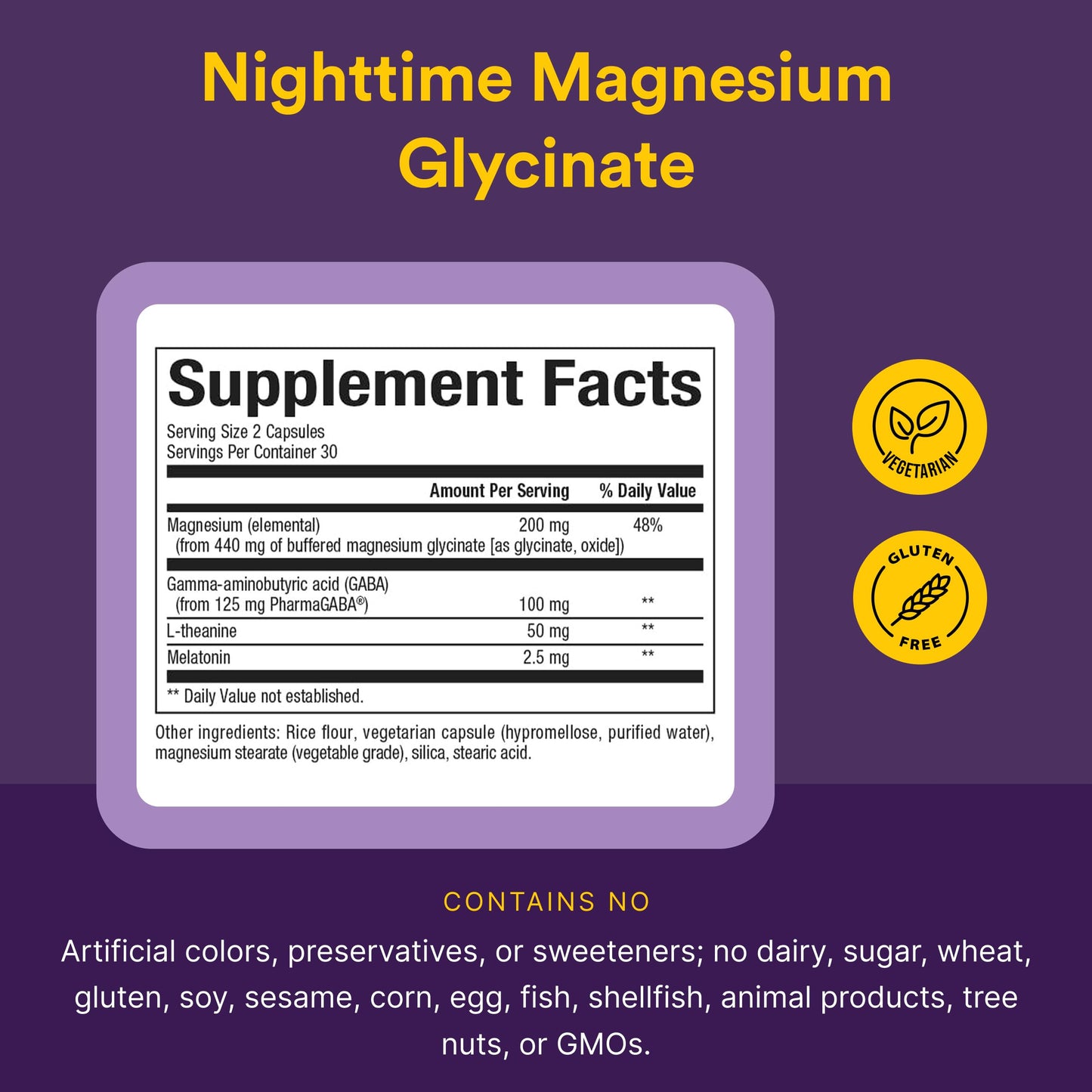 Natural Factors Stress-Relax Nighttime Magnesium Glycinate Capsules, 60 Count